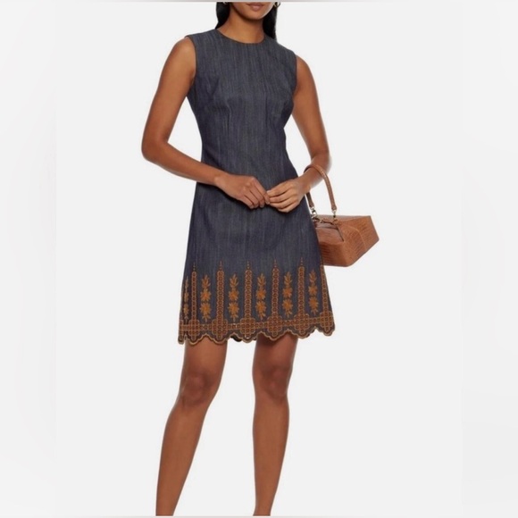 Adam Lippes Denim Embroidered
Hem Sheath Dress - Picture 2 of 9